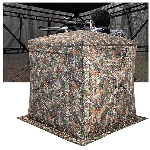 COSTWAY Einseitig durchsichtiges 270° Jagdzelt, Pop-Up-Unterstand für 2–3 Personen mit geräuschlosem Schiebefenster & Tragetasche, Jagdversteck für die Hirsch- & Truthahnjagd, Camouflage