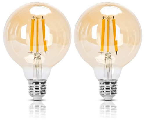 Aigostar - Bombilla LED E27 Edison, 12W Equivalente a 89W, Blanco Cálido 2200K, 1320 Lúmenes, Bombilla LED Vintage Decorativa G95 de Filamento, No Regulable, Cristal ámbar, Pack 2