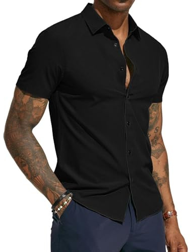PJ PAUL JONES Chemises à Manches Courtes Homme Chemise d'été décontractée Regular fit Chemise d'affaires (Noir, M)