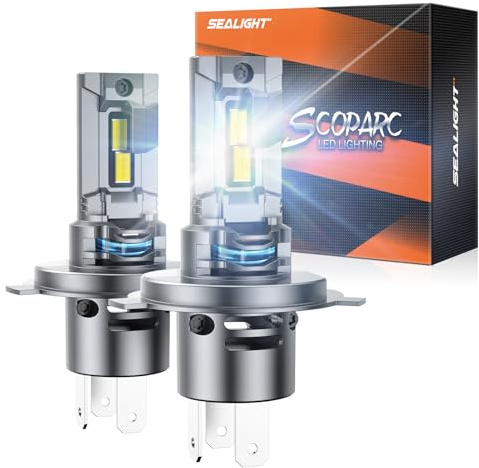 SEALIGHT H4 Led Light Bulbs 50,000LM 6500K Cool White 52W High Power Error Free, Lamps H4/9003 Original Size 1:1, Pack of 2