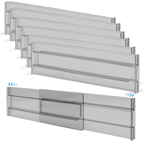 Yoolly Drawer Dividers, 6 Pack Adjustable Drawer Organisers Divider 10.8-20.4, Extendable Plastic Drawers Separators for Clothing, Kitchen Utensils, Cosmetic and Office Storage (Black)