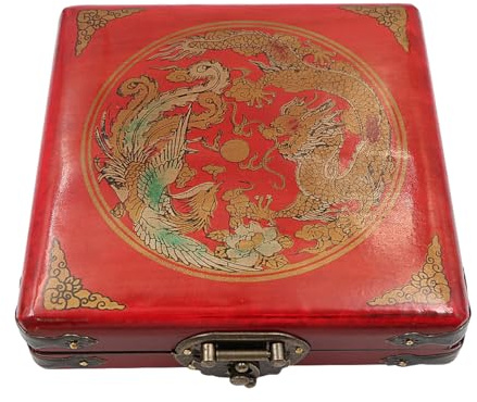 Ieron Retro Wooden Chinese Jewelry Box, Jewelry Organizer, Treasure Chest Case, Bracelet Bangle Container Organizer (Retro Red)