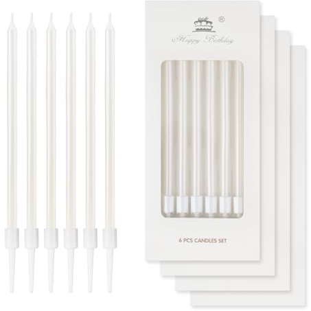 24pcs candele di compleanno Bianco,decorazioni di torta Bianco, candele di festa lunghe di perla per ragazze ragazzi uomini donne festa di compleanno, decorazioni di anniversario di nozze