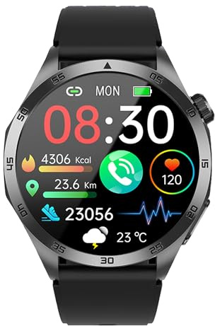 VALDUS Knauermann PRO 3 Edition rund (2025) svart, hälsoklocka smartklocka med telefonifunktion, EKG Plus HRV och SOS-funktion, BT Bluetooth, sömnapné, silikonband svart, 14–24, Vanlig