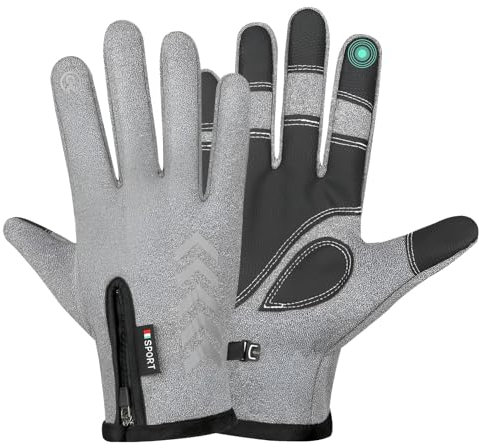 HTRTRR Vollfinger-Radhandschuhe, Touchscreen-kompatible MTB-Handschuhe, wasserdichte Winddichte warme Handschuhe Outdoor-Sport Jogging Laufen Wandern Arbeit