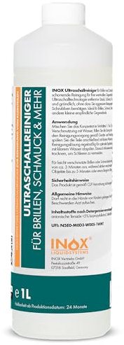 INOX Nettoyant à ultrasons concentré très efficace pour lunettes, bijoux et plus encore I Nettoyant doux pour appareils à ultrasons pour pièces sensibles 1 l