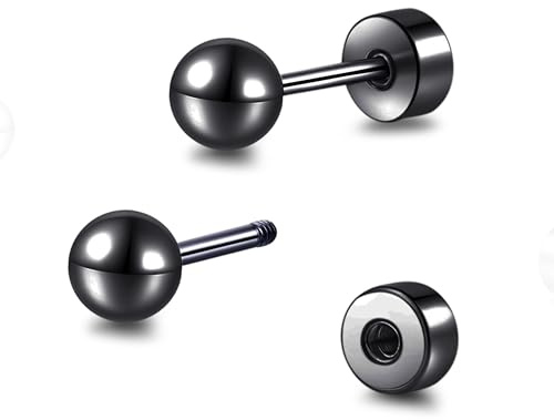 TitanHeart Hypoallergenic Titanium Screw Back Flat Back Ball Stud Earrings 3mm-5mm Simple Classic Stud Earrings for Women Men Sensitive Ears