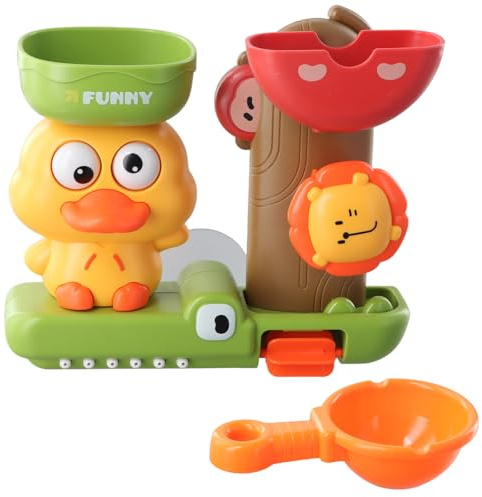 Juguetes Bañera Bebe, Juguete Baño Niños 1 2 3 Año, Juguetes de Agua para Bebes con Ventosas, Pato y León, Regalo de Ducha para Niños y Niñas 6-12 Meses