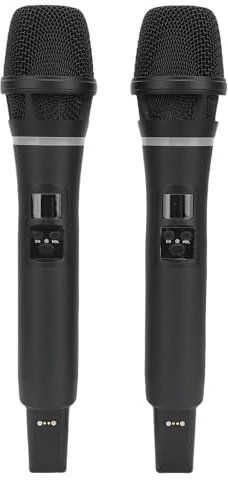 Plyisty Micrófonos Inalámbricos, de Micrófono Inalámbrico de Mano Doble con Receptor Recargable, Set de Micrófono Karaoke para Cantar, Karaoke, Boda, DJ, Fiesta, Hablar