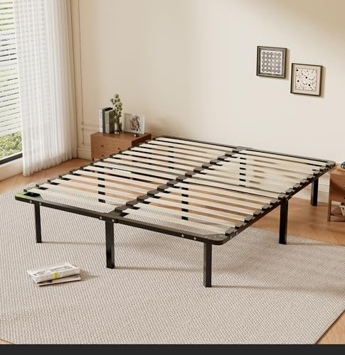 TEENO Rete Letto Una Piazza e Mezza 120x190 a Doghe, Struttura con 9 Gambe,2x14 File di Doghe,Alto Sotto Letto 32 cm per Ampio Spazio di Archiviazione, Adatta a Tutti i Tipi di Materassi,Stile Moderno