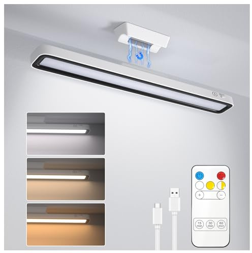 Lamptobe 5W LED Under Cabinet Kitchen Lights, 3-Color-Temps, Dimmable, Touch or Remote Control, USB-C 2000mAh Rechargeable Battery Operated, Suitable for Kitchen, Cupboard, Wardrobe, Stair and Mirror