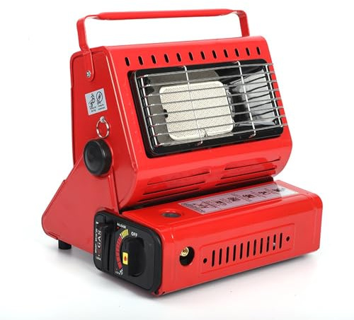 WYWY Calefacción de Gas de Cerámica para Exteriores, Calefactor de Gas con Mando Regulable y Asa, Calefactor Interior/Exterior para Acampada, Pesca y Calefacción de Emergencia(Red)