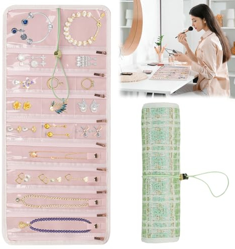 BlyeMichdi Gioielli Rotolo, Borsa Gioielli Pieghevole da Viaggio, Borsa Organizer Pieghevole Velluto Gioielli, Organizzatore Portagioie per per Anelli, Collane, Orecchini e Braccialetti