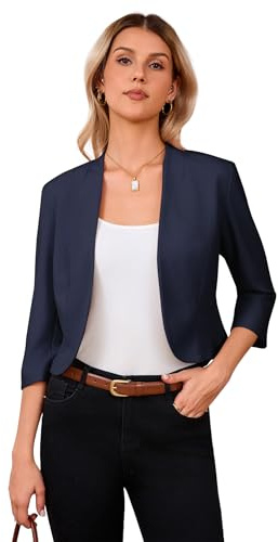 YesFashion Blazer court à manches longues pour femme - Boléro léger - Noir (emballage réutilisable)