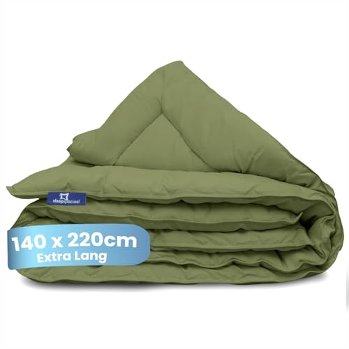 Slaapspeciaal Bettdecke ohne Bezug 140x220 - Ganzjahresdecke extra lang [Softcell Füllung], Steppdecke mit Gelfasern für Daunengefühl - Waschbare allergiker Bettwäsche - Grün