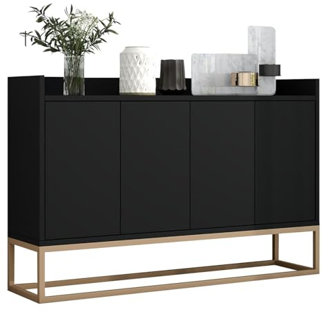 BPKADHY Credenza Larga 120 cm, Credenza con Piano di Lavoro, 4 Ante e Ripiani Regolabili, Buffet da Cucina per Cucina, Soggiorno, Sala da Pranzo, 120 x 30 x 80 cm, Colore Nero