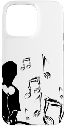 Custodia per iPhone 15 Pro Max DJ con giradischi e note musicali, Drum and Bass, Techno