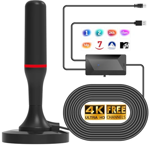 Antena TV Interior,Antena televisión Interior Potente 2026 con Base Magnética, 420 km de Largo Alcance y recepción remota de 360°,Compatible con Canales 4K/1080p/VHF/UHF DVB-T/T2 en Abierto