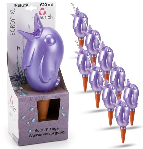 Scheurich Wasserspender XL Lila 9 Stück - 620ml Wasser für bis zu 7 Tage Purple Pearl Höhe 29 cm mit Tonkegel