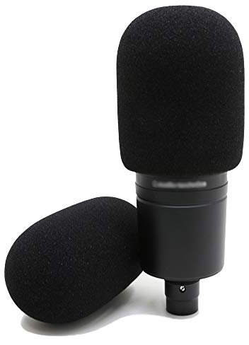 YOUSHARES Audio Technica AT2020 Foam Mic Windscreen - 2 Pack Large Size Microphone Cover Pop Filter for Audio Technica AT2020 and Other Large Microphones (Black)