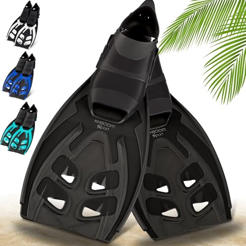 Khroom Flossen Erwachsene Gr. 36-47 - Hochwertig, Made in Italy, Schwimmflossen zum Schnorcheln & Tauchen, Unisex verstellbare Schnorchelflossen / Taucherflossen Damen & Herren (Ganz Schwarz, 36-41)