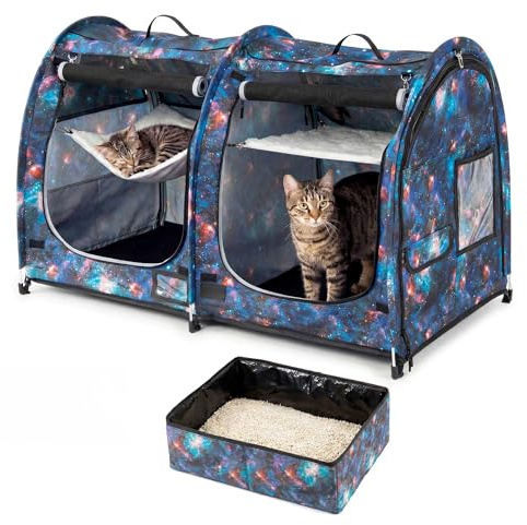 Mispace - Jaula portátil de Doble Compartimento para Gatos, fácil de Plegar y Transportar, cómoda Caja de Viaje para Cachorros y Perros con Bolsa de Transporte portátil, Dos hamacas/tapetes y Caja de
