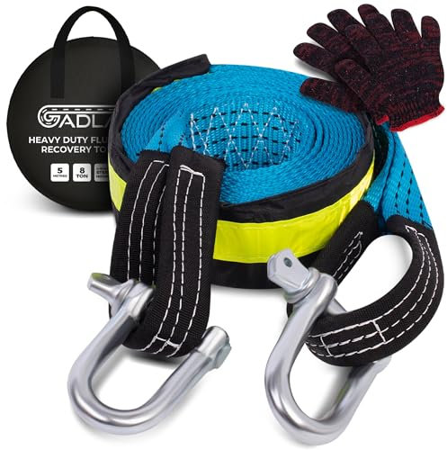 GADLANE Heavy Duty Tow Rope - 5m Tow Strap With Reflective Strips Road Breakdown Recovery Straps - Winch Rope with Two Safety Hooks - Tow Rope Heavy Duty 4x4, Cars, Vans, Boats - 8 Tons (5 Metres)