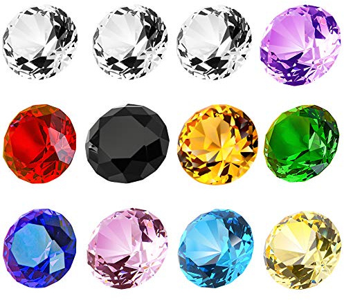 12PC 30mm (1.2 inch) Crystal Diamond Pirate Gems Multicolor Paperweight Jewels Wedding Decorations Christmas Centerpieces for Kids Home Decor