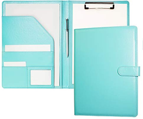 Mymazn Porte Document A4 en Pu Cuir - Range Document Bloc-notes, Trieur Organiseur Portfolio Planchettes Porte-formulaires (Turquoise Pâle)