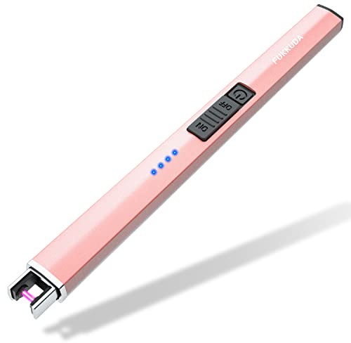 FUKKUDA Electric Candle Lighter with Safety Switch - USB Rechargeable Windproof & Flameless Plasma Arc Lighter for Easter Basket Stuffers (Rose Gold)