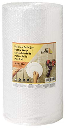 BOXPACKING | Luftpolsterfolie Rolle | Polsterfolie 50 cm x 25 m | Noppenfolie Ø 10 mm (ca. 40 g/m²) | Bubble Wrap | Verpackungsmaterial: Luftpolsterfolien | Für Versand, Umzug, fragile Waren, Bilder