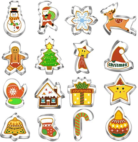 YOFIG Ausstechformen Weihnachten, 16 Stück Plätzchen Ausstecher Weihnachten, Ideal Adventskalender zum Befüllen, Keksausstecher für Adventskalender Füllung, Weihnachtsschokolade und Plätzchen