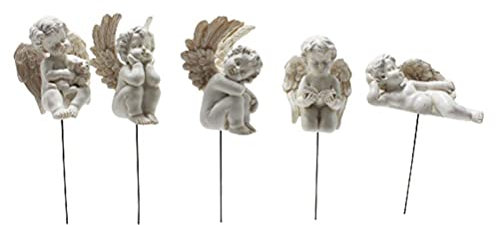 Chiyyak 5 Stücke Mini Engel Figur Gartenstecker Harz Engel Skulptur Garten Statue Blumenstecker Dekoration Topfpflanzen Miniatur Landschaft