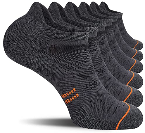 CelerSport 6 Pack Men's Running Ankle Socks with Cushion, Low Cut Athletic Sport Tab Socks, Grey, Shoe Size: 12-15