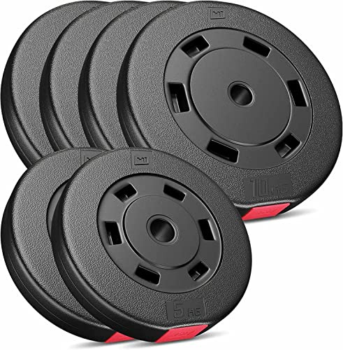 HOP-SPORT® Disques de Poids en Plastique 50 kg, alésage 31 mm, pour Barre d'haltères 30 mm, Poids 50 kg, Disques d'haltères Entraînement Haltérophilie et Musculation (4x10 kg, 2x5 kg)