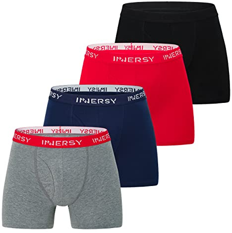 INNERSY Boxers for Men Underpants, XXL, Black/Navy Blue/Heather Grey/Red