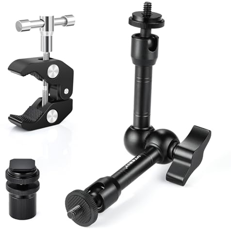 UTEBIT 9 inch Magic Arm with Super Clamp, 360° Ball Heads with 1/4 & 3/8 Threads Screws Articulating Magic Arm Camera Mount for Monitor, Flash, LED Light, Microphone, Camera Cage, Action Camera