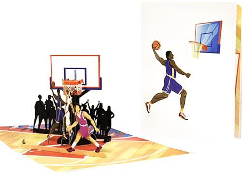 Koboko Tarjeta desplegable de baloncesto, tarjeta 3D desplegable de felicitación, juego de baloncesto con sobre, con patrón de corte de papel creativo, regalo para cumpleaños, graduación, día del niño