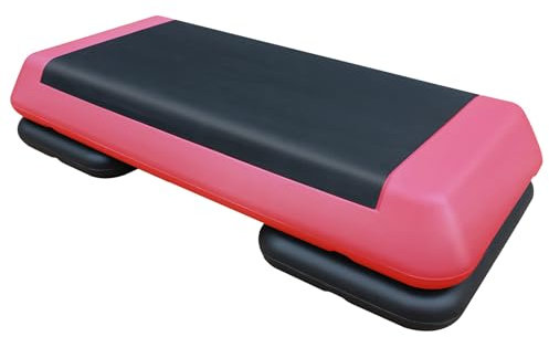SculPong aerobisk stegplattform justerbar träningssteg 10 cm – 15 cm – 20 cm för fitness styrketräning med 2 upphöjare rosenröd