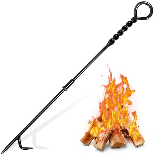 CKLT Fire Poker for Fire Pit Outdoor, 26inch Twisted Rope Design Camping Fireplace Poker, Removable and Portable Fire Pit Accessories, Heavy Duty Solid Steel Fireplace Tool Rust-Resistant Black Finish