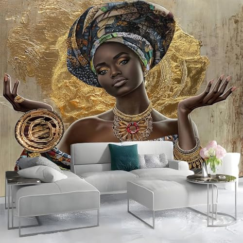 Papel Pintado Dama retro con accesorios elegantes mural Amarillo Papel pintado no tejido 250 x 175 cm Adecuado para decoración de dormitorio, pared de fondo de TV