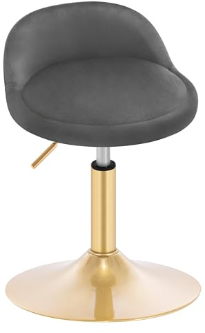 WOLTU Sgabello da Trucco, Regolabile in Altezza, Sgabello Girevole per Ufficio Cucina Soggiorno Camera da Letto, Velluto, 42,5-58 cm, Grigio Scuro