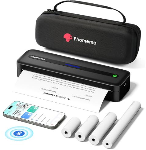 Phomemo Thermodrucker A4 - M832 Mobiler Drucker A4 für Unterwegs, Schule, Zuhause, Tragbarer Drucker Kompatibel mit Smartphone und PC, mit Tragetasche und 4 Rollen Thermopapier, Schwarz