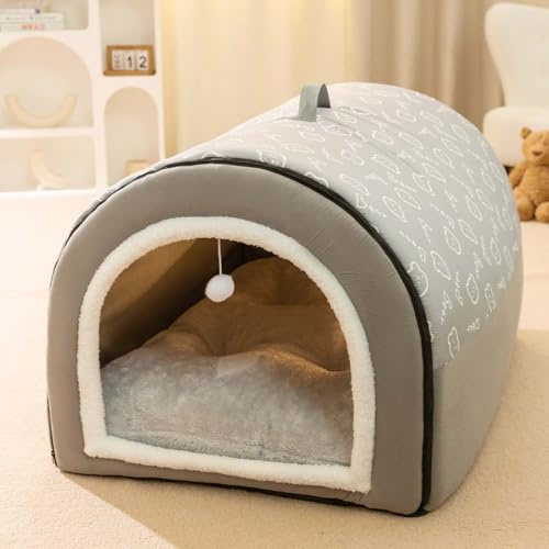Mozzeilee Cama para perros 2 en 1, cueva grande para mascotas, caseta plegable y calmante con cojín suave y cálido, extraíble y lavable, cama iglú para perros y gatos, antideslizante (M: 50 x 40 x 35