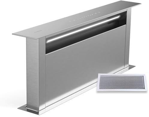 Klarstein Royal Flush Eco 75 - Cappa a Scomparsa, Cappa da Cucina, A++, Inox, 720 m³/ora, 52 dB, Touch Control, LED da 6500K, Filtro Antigrasso & al Carbone, Installazione Versatile