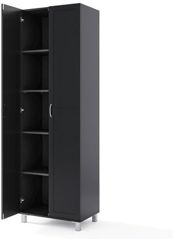 GiantexUK 187cm Tall Kitchen Cupboard, 2 Doors Freestanding Storage Cabinet with Adjustable Shelf & Raised Legs, Wooden Pantry Sideboard Unit for Hallway Dining Living Room (Black)