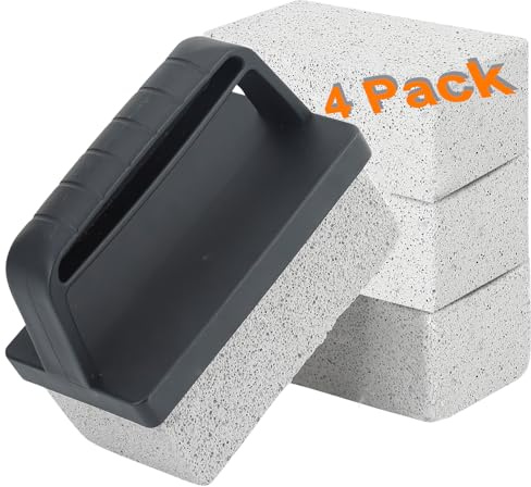 Heavy Duty Grill Cleaner for Blackstone - Grill Cleaning Brick with Handle, Griddle Pumice Stone for Cleaning BBQ Grill, Swimming Pool, Sink (4 Pack)