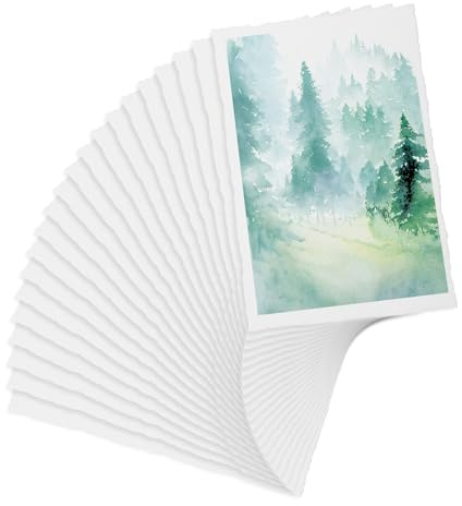 25 hojas de papel de acuarela de algodón, papel texturizado de borde deckled de 300 g/m², papel de algodón hecho a mano para pintura, invitaciones de boda, caligrafía, bocetos, manualidades, acuarela