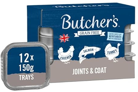 Butcher's Complete Wet Tray Grain Free Hypoallergenic Adult Dog Food Joint & Coat Pack 12x150g - Chicken, Salmon & Turkey