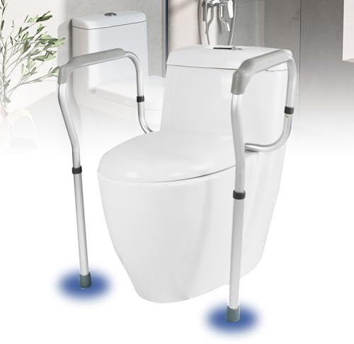 Marco de Seguridad para Inodoro, Estructura de Soporte de Inodoro Ajustable en Altura, Alzador WC Adulto en Aluminio Ajustable, Apoyabrazos WC Baño para Mayores Embarazadas Discapacitadas,Carga 136KG